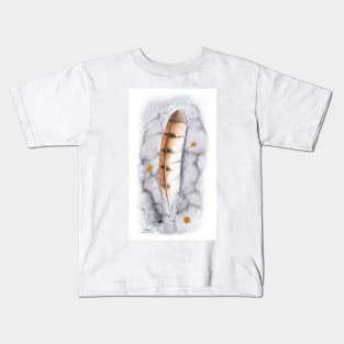 Barn Owl Feather on Watercolour - by Nadya Neklioudova Kids T-Shirt